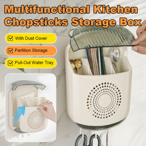 ✨New Arrivals✨Bear Chopstick Tube Storage Box Tableware Rack Stable Wall-mounted Mildew-proof Drain Wall-mounted With Cover Dust-proof Chopstick Cage 多功能厨房筷子收纳盒