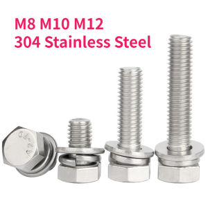 M8 M10 M12 304 Stainless Steel External Hex Hex Hexagon Screws Bolt Flat Washer Elastic Washer Combination Set