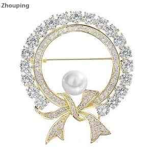 【ZP】 Cute Jewerry Vòng trắng pha lê ngọc trai dễ thương Bowknot trâm cài cho phụ nữ thời trang sáng tạo sang trọng hợp kim chống chói ve áo quần áo cố định pins