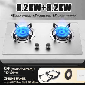 JARD 9KW Timing Gas Stove Stainless Steel Double Burner Gas Stove Embedded Liquefied Gas Cooker Household Kitchen Cooktop