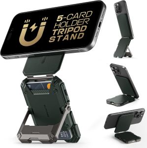 SUPCASE Mag-netic Wallet with Stand Compatible with MagSafe Hold 5 Cards Adjustable Stand RFID Blocking Tripod Phone Stand Mag-netic Credit Card Holder for iPhone 17/16/15/14/13/12 Series