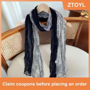 【ZTOYL】 Retro Ethnic Style Warm Cold-proof Scarf Women Crumpled Silk Scarf Long Folds Gradual Change Color Shawl Fashion Headscarf Gifts