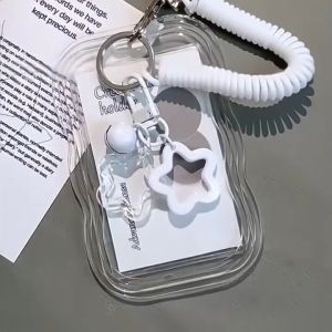 1Pcs Cute Photocard Holder Keychain Kpop Photo Card Holder Star Wave Photocard Keychain Transparent