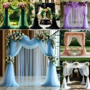 NALANILI 75cm X 6M Wedding Tulle Arch Elegant White Pink Draping Fabric Backdrop Draping Material Decorative Tulle Wedding
