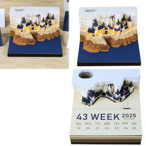 Yaababy 2025 Creative Desk Calendar with LED Light and Pen Holder Paper Carving Art Memo Pad Notepad 3D Desk Calendar
