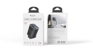yesido Gallium Nitride Charger pd67w Fast-charging digital display charger with built-in retractable cable UK standard mobile phone charger