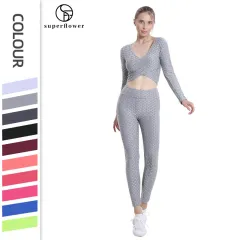 SUPERFLOWER Yoga Suits Women Plus Size Fitness Sportswear Legging Clothes  Gym Workout Long Sleeves Training Running Yoga Sets