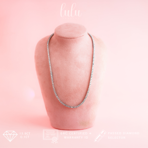 Lulu Moissanite Jewelry Jane Classic Round Tennis Necklace 01/03CT Lapis Emas 18K Sertifikat GRA