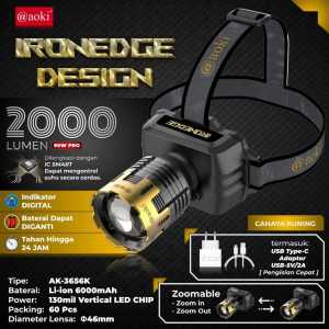 SENTER KEPALA ZOOM LED 90W PRO AOKI AK-3655A - BATERAI 6.000mAh BISA DI LEPAS PASANG - 2.000Lm