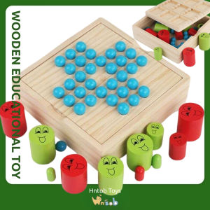 Hntob 17.8*17.8cm Wooden 2 in 1 Logic Chess Game Moderate Brain Travel Outdoors Toy