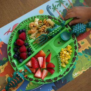 TASTY ZONE 4Pcs Safe Plate Shovel Spoon Fork Set BPA Free Fun Design Dinneractive Kids Dinnerware Dinosaur Durable Childishness Tableware Childrens Toys