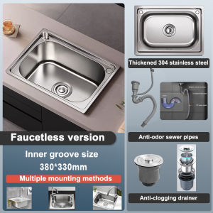 Sinki Dapur 48*35cm 304 Stainless Steel Kitchen Sink Single Sink and Faucet & Filter Set