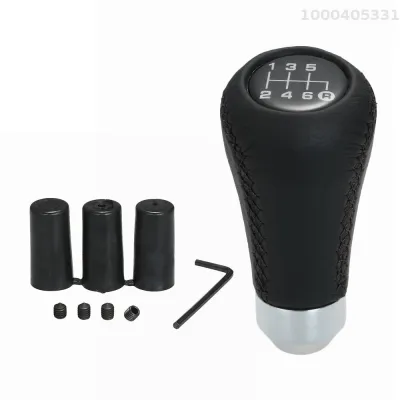 Car Manual Gear Shift Knob Shifter Black Leather Black Stitch 6 Speed Universal