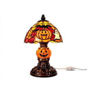 Halloween LED Table Lamp Indoor Decoration Resin Pumpkin Ghost Skeleton Desk Light Vintage Gothic Nightstand Light Room Decor Spooky Season Gift Lighting Lamps