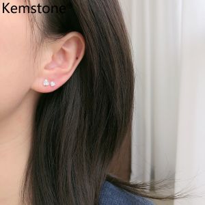 Kemstone 925 Perak Jantung Kristal Warna Putih Stud Wanita Anting-Anting Barang Kemas Hadiah untuk Wanita