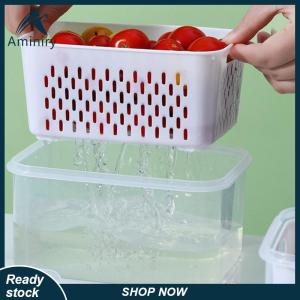Aminiry[Love sports] Fruits Vegetables Preservation Box Transparent Double-Layer With Drain Basket Sealed With Cover Kitchen Refrigerator Storage Box