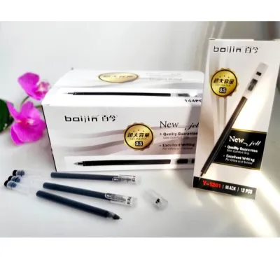 1 BOX 12 PCS Pulpen Jumbo Gel Pen Hitam Needle Tip 4x Lebih Hemat Zhen Shop