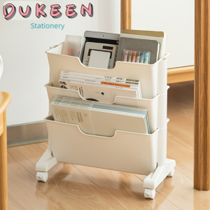 DUKEEN Book Rack Movable Floor Table Side Books Stand Multi-layer Book Water Cup Pen Storage Portable File Bookcase For Student