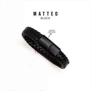 MATEO Bracelet - Gelang Kulit Custom Nama Aksesoris Fashin Pria Cowok Keren Korean look Black Hitam