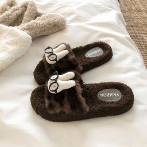 Cartoon Slippers for Women 3cm Heel Anti Slip Leopard Print Fur Cute KT Cat Cotton Casual Slippers