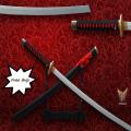 Kiếm gỗ katana đen đỏ lưỡi bạc.