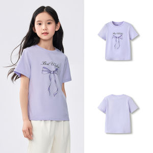 balabala Children Short Sleeve  Girl T-Shirt 2025 New Summer Big Kids Quick-Dry Sweet Pure Cotton Top