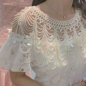 MADEWITH Làm thủ công Khăn choàng ngọc trai cưới Rỗng Tua rua ngọc trai Khăn choàng cô dâu Thanh lịch Đính hạt Dây đeo vai Váy cưới cô dâu