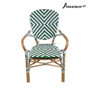 Anusarin New Morning 01 Indoor Outdoor Chair เก้าอี้รับประทานอาหารโครงอลูมิเนียมน้ำหนักเบาสีเลียนธรรมชาติสานหวายสังเคราะห์สีขาวเขียว ตั้งในบ้านได้กลางแจ้งได้