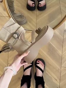 [Free Shipping] 7Cm Inner Height-Increasing Sandals 2026 Summer New Collection Thick-Soled High-Heeled Roman Sandals Versatile Retro Ankle Boots For Women