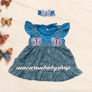 Dress bayi perempuan baju bayi perempuan 0 6 bulan free bandana cantik
