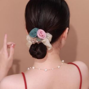 Korean Fashion Colorful Flower Hair Ring Elegant Simple Mesh Hair Rope Hair Tie Hair Accessories for Women Girls