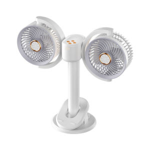 Dual Head Multifunctional Portable Dual Desktop Fan With Night Light Adjustable Height USB Charging Outdoor Clip On Fan