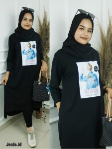 Midi Dress Terbaru 2024 No Drama Bahan Combed Apk sablon Long Tunik Oversize Ootd Hijab Casual