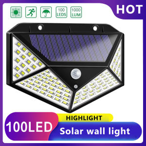 100 LED Solar Lights Outdoor Lighting Wireless Motion Sensor Lights IP65 Waterproof 270°Wide Angle Security Wall Lights with 3 Modes