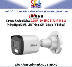 Camera Analog Dahua 2.0MP – DH-HAC-B1A21P-U-IL-A (Hồng Ngoại 30M / LED Trắng 20M / Có Mic / Võ Nhựa)
