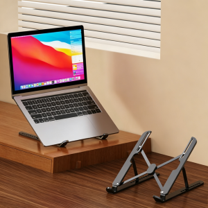 Ergonomic Laptop Stand 10-Level Adjustable Aluminium Alloy Foldable Notebook Riser With Non-Slip Silicone Relieve Neck Strain 11-17 inch