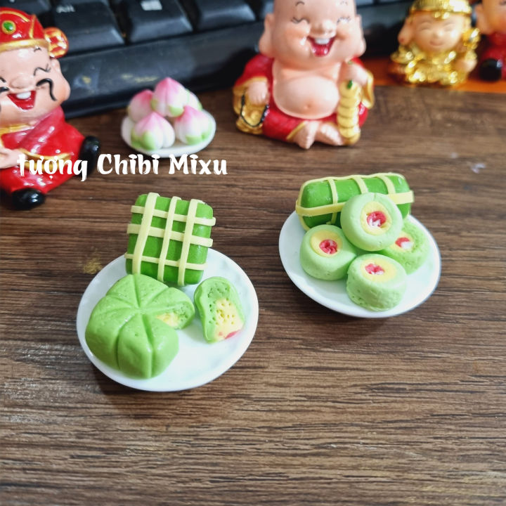 Mô hình dĩa bánh chưng, bánh tét mini bằng đất sét Nhật là một sản ...