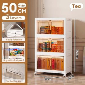 Hisoa 3/4/5 Layer Foldable Double Storage Cabinet With Wheels Stackable Storage Box Multipurpose Plastic Drawer 收納盒/收納櫃