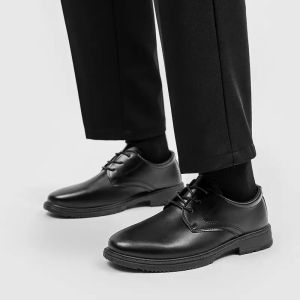 Mens Breathable Leather Shoes Black Soft Leather Soft Bottom Mens Business Formal Wear Casual School Shoes