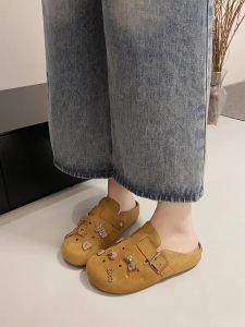 [Free Shipping] Parent-Child Matching Closed-Toe Mules For Women New Retro Style Height-Increasing Slip-On Perforated Shoes For Women