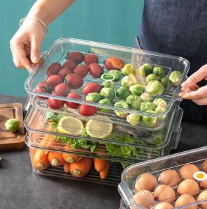 Clear Transparent Multifunctional Kitchen Refrigerator Pantry Boxes Organizer Stackable Food Storage Drawer Container Bin with Handle Kitchen Organizer Ref organizer Table Organizer Food Dispenser Make up Aesthetic organizer