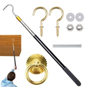 SIDSI Stainless Steel Attic Ladder Pull-Down System Kit Retractable Extends Splicing Ladder Pull-Down Tool Durable Rust-proof Loft Stair Pull Hook Kit For HomeLoft Hotel