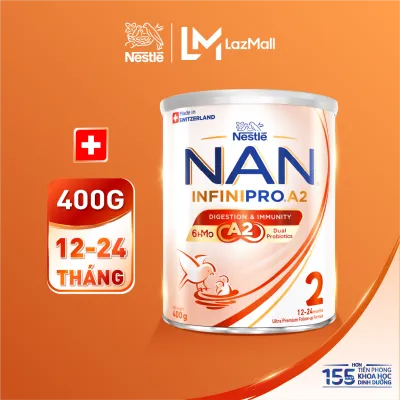 Sữa bột Nestlé NAN INFINIPRO A2 bước 2 400g nhập khẩu Thụy Sĩ với công thức đầu tiên chứa đạm A2 6HMO & Lợi khuẩn kép