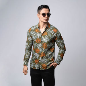 VENGOZ Kemeja Printing Pria - Tropical Green Casual Shirt LS
