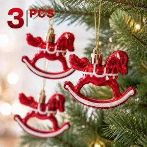 WXUZGC168 3Pcs Electroplated Rocking Horse Ornament Plastic Hand Painted Christmas Tree Ornament Festive Horse Shape Christmas Tree Hanging Holiday Party