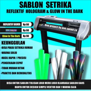 Label Stiker Nama Logo Sablon Menyala Reflektif Hologram Glow in the dark Custom Untuk Di kain Kaos Sablon Setrika custom Nama