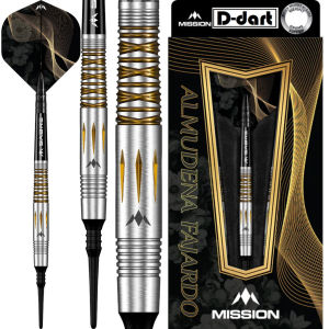 MISSION SOFT TIP DART - 18G Almudena Fajardo Ayuso Gold PVD Milled Silver 95% Tungsten Soft Darts (ARROW DART LEMBUT)