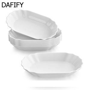 DAFIFY 1 Pcs Porcelain White Dipping Sauce Bowls Dessert Plates 7.75" Rectangular Non-Stick Ceramic Bakeware Dishes