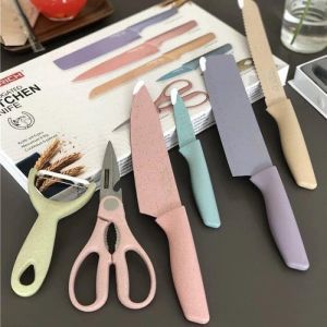 Bộ Dao Lúa Mạch 6 Món Bộ Lúa Mạch 5 Món Dao Làm Bếp Màu Sắc Pastel Kháng Khuẩn Tiện Lợi
