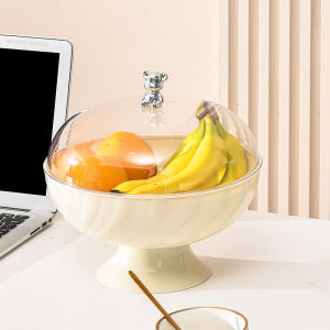 Yo-Fun Leak-Proof Fruit Bowl with Lid - Aesthetic Butterfly Knot Design Snack Tray for Candy Dust-Proof Serving Dish for Living Room
